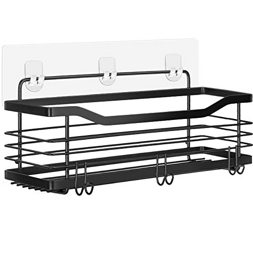Oriware Adhesivo Negro Estantes Cesta para Ducha Estanteria Organizador Baño SUS304 Acero Inoxidable Sin Taladro - 31 x 11.5 x 12 cm