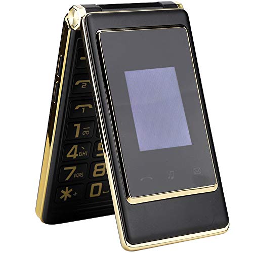 Oumij Teléfono Flip - Teléfono Celular Móvil Metal - Doble Tarjeta Doble Modo Espera - Pantalla Dual (3.0 Pulgadas + 1.44 Pulgadas) - Batería 6800mah - Tarjeta Memoria Compatible con 32G(Enchufe EU)