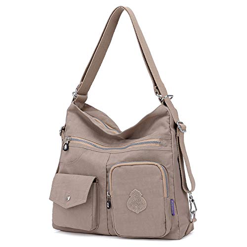 Outreo Mujer Bolsos de Moda Impermeable Mochilas Bolsas de Viaje Bolso Bandolera Sport Messenger Bag Bolsos Mano para Tablet Escolares Nylon (Beige One)