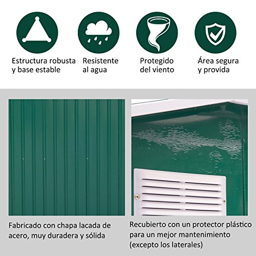 Outsunny Caseta de Jardín Tipo Cobertizo Metálico para Almacenamiento de Herramientas 277x191x192cm Verde Oscuro
