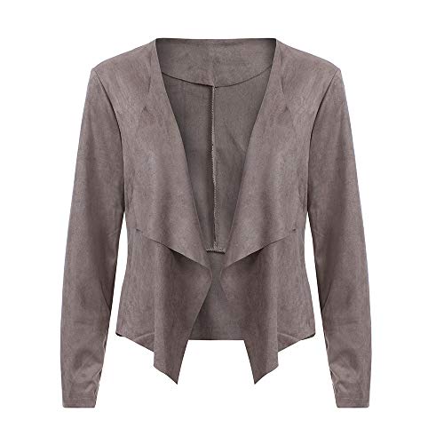 Overdose Ocasional De Manga Larga De Cuero Abierto Frente Corto Cardigan Traje De Chaqueta De Trabajo De Oficina Abrigo Mujeres Invierno Abrigo (Large, Caqui)