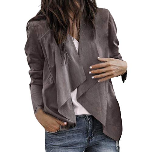 Overdose Ocasional De Manga Larga De Cuero Abierto Frente Corto Cardigan Traje De Chaqueta De Trabajo De Oficina Abrigo Mujeres Invierno Abrigo (Large, Caqui)