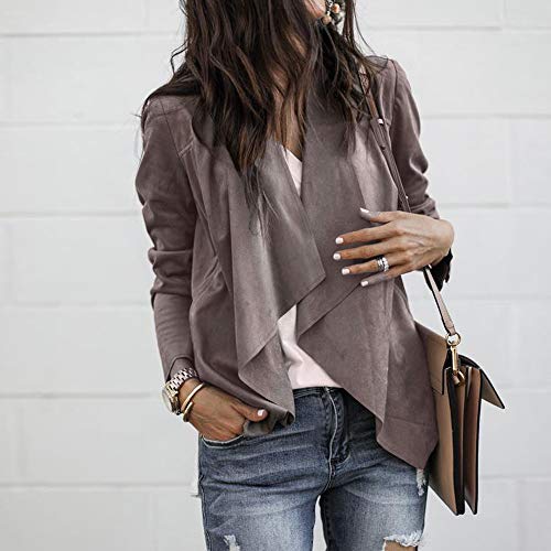 Overdose Ocasional De Manga Larga De Cuero Abierto Frente Corto Cardigan Traje De Chaqueta De Trabajo De Oficina Abrigo Mujeres Invierno Abrigo (Large, Caqui)