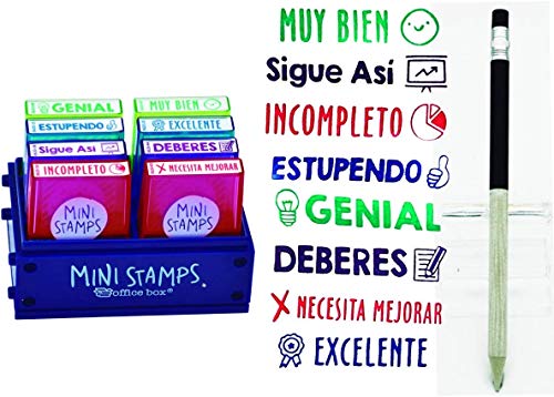 Pack 8 Sellos Profesor Mini Stamps Motivación CASTELLANO. Hasta 10.000 impresiones por mensaje + REGALO