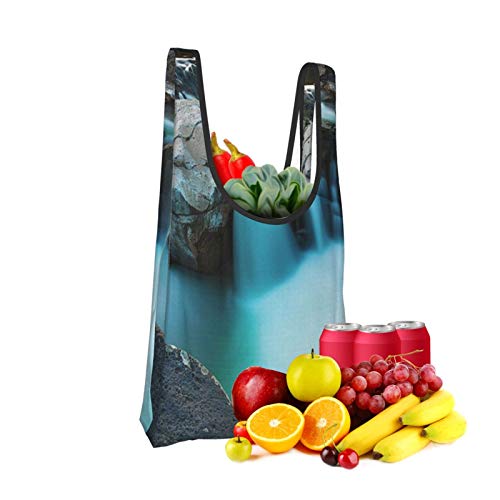 Paisaje Cascada Basalto Rocas Paisaje Rural Parque Nacional Naturaleza Bosques Foto Es Cielo Azul Gris Verde Bolsas Reutilizables, Bolsa de compra Plegable Ecológica Cabe En Bolsillo