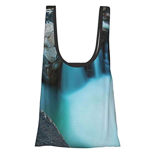 Paisaje Cascada Basalto Rocas Paisaje Rural Parque Nacional Naturaleza Bosques Foto Es Cielo Azul Gris Verde Bolsas Reutilizables, Bolsa de compra Plegable Ecológica Cabe En Bolsillo