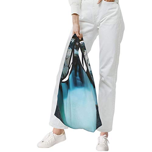 Paisaje Cascada Basalto Rocas Paisaje Rural Parque Nacional Naturaleza Bosques Foto Es Cielo Azul Gris Verde Bolsas Reutilizables, Bolsa de compra Plegable Ecológica Cabe En Bolsillo
