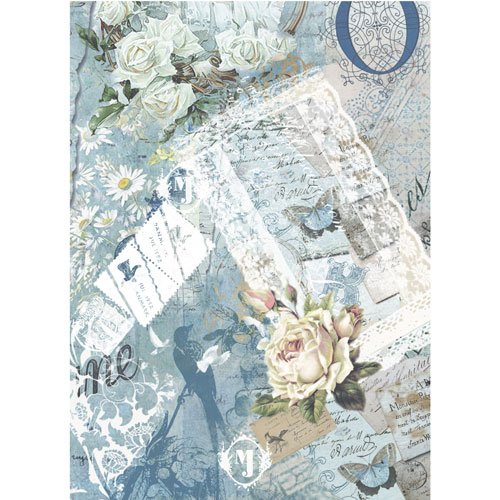 Papel de Arroz Decoupage Cadence Rosas Azules 30x41cm Ref. 319