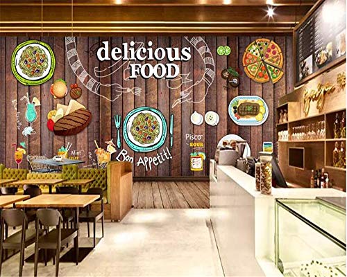 Papel Pintado Mural 3D Photo Personalizado Papel Tapiz Vintage Wood Board Western Restaurante Cafetería Pizzería Para Sala De Sofá Tv Dormitorio Fondo Decoración De Pared(-Bh0524)-500Cm(W)×320Cm(