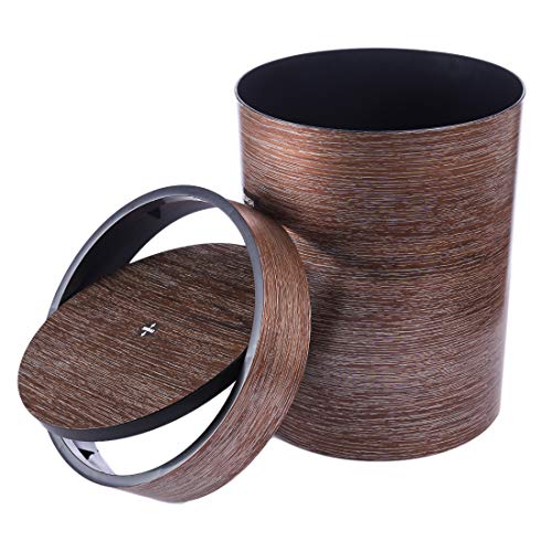 Papelera con Tapa, Searchyou Plastico Redonda Vintage Marron Cubo Basura para Oficina, Cocina, Estudio, Hogar