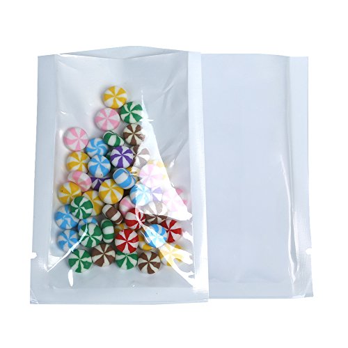 Paquete de 100 bolsas transparentes y blancas con tapa abierta, bolsa plana para envasado de alimentos, sellante de calor, sin BPA (8 x 12 cm)