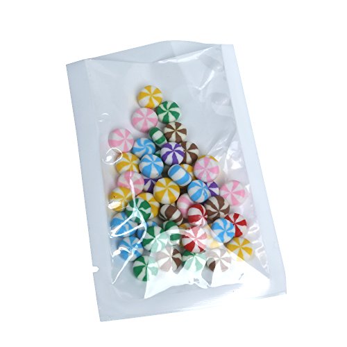 Paquete de 100 bolsas transparentes y blancas con tapa abierta, bolsa plana para envasado de alimentos, sellante de calor, sin BPA (8 x 12 cm)