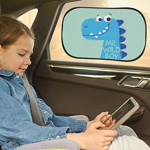 Parasol Coche Bebe Infantil Lateral cortinilla, Accesorio Coche ventanilla Trasera, Cortina Interior Lamina Cubre Sol niño, protección Rayos UV, colocación electrostática Autoadhesivo (DINOSAURIO)