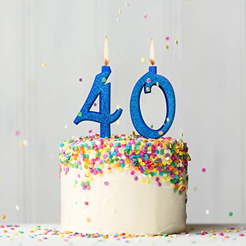 Party & Co. Velas para tarta de cumpleaños, fiesta de 40 años, ideal tanto para hombre como para mujer, 12 cm, color azul brillante