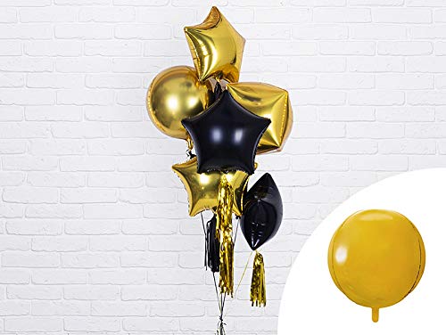 Partydeco - Globo Mylar Foil Redondo Dorado Metalizado, diámetro 45 cm, Dorado, 40 cm
