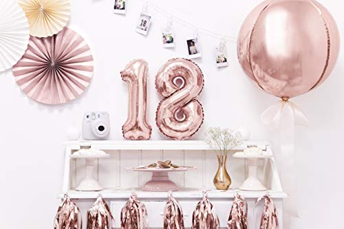 Partydeco - Globo Mylar Foil Redondo Rosa Dorado Metalizado, diámetro 45 cm, Dorado, 40 cm