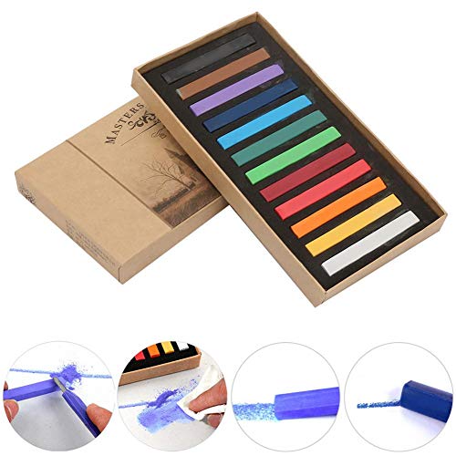 Pastel suave, Tiza pastel con exquisito set de embalaje cuadrado Perfecto para pinturas coloridas y expresivas principiantes, Profesionales y Artistas(12 piezas)