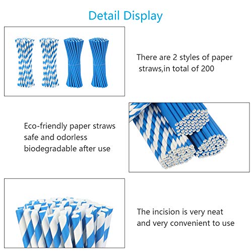 PATAZOK Pajitas de Papel Azul 200 PCS Pajitas de Papel Bebidas Cóctel Jugo de Fruta Decoración Cumpleaños Bodas Nacimientos Fiestas Suministro Restaurante Bar 2 Tipos