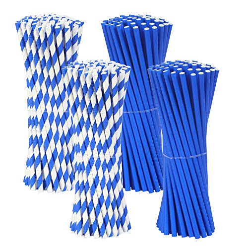 PATAZOK Pajitas de Papel Azul 200 PCS Pajitas de Papel Bebidas Cóctel Jugo de Fruta Decoración Cumpleaños Bodas Nacimientos Fiestas Suministro Restaurante Bar 2 Tipos