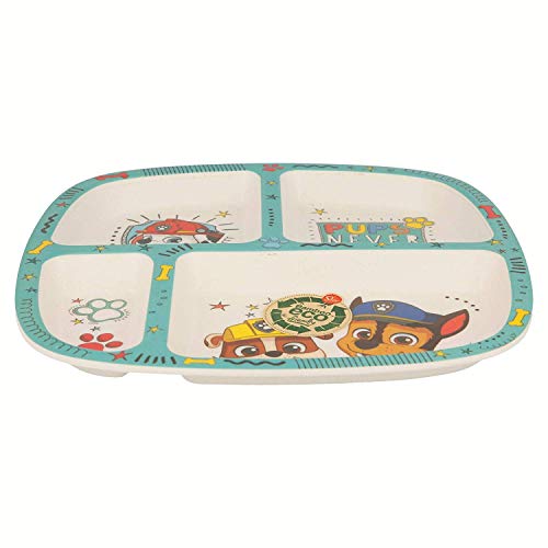 PAW PATROL 2033, Plato Bambú Dividido Patrulla Canina Dimensiones 23x23x2 cm; 4 Compartimentos