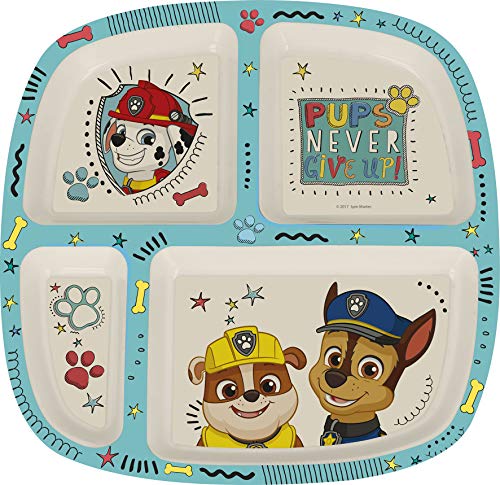 PAW PATROL 2033, Plato Bambú Dividido Patrulla Canina Dimensiones 23x23x2 cm; 4 Compartimentos