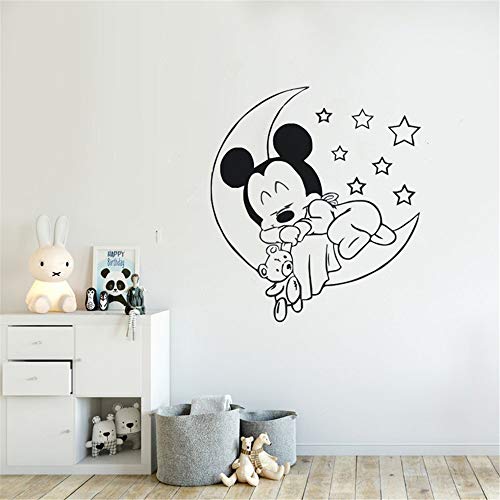 pegatina de pared 3d etiqueta de la pared Disney Cute Sleeping Mickey Mouse en la luna con estrellas calcomanía para niños habitación de bebé cuarto de niños accesorios de dormitorio