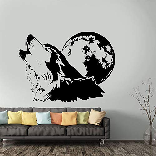 Pegatina De Vinilo De Luna Llena Para Pared, Calcomanía De Lobo Para Pared, Artista, Decoración Del Hogar, Sala De Estar, Dormitorio, Mural Móvil, Menaje Para El Hogar, 57X42Cm