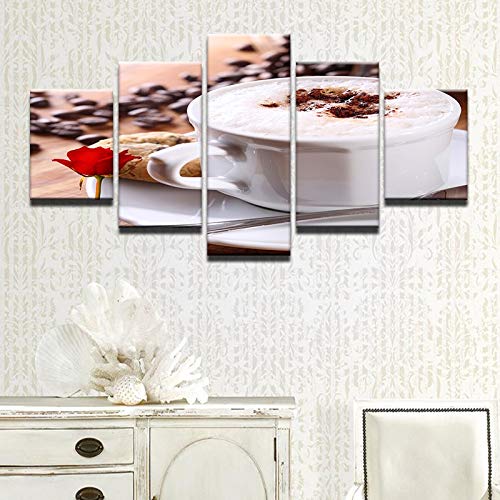 PEJHQY Pintura Modular Lienzo Arte de la Pared Imagen Decoración para el hogar 5 Piezas Taza de café en Grano Especias para Sala de Estar Moderno HD Imprimir Poster Frame,Cuadro en Lienzo Tigre