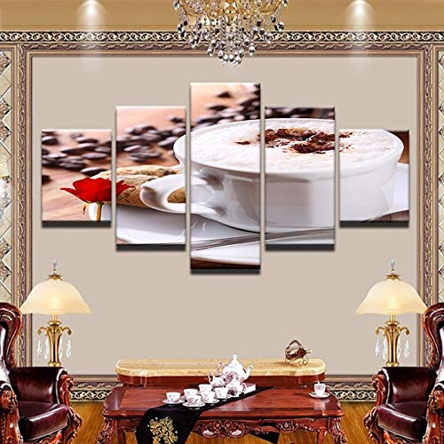 PEJHQY Pintura Modular Lienzo Arte de la Pared Imagen Decoración para el hogar 5 Piezas Taza de café en Grano Especias para Sala de Estar Moderno HD Imprimir Poster Frame,Cuadro en Lienzo Tigre