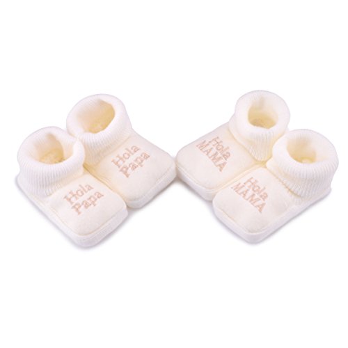 PEKITAS Pack 2 Pares Bebe Niña Patucos Zapatos Con Letras Bordadas 80% Acrílico 20% Algodón 0 a 3 Meses Fabricado En Portugal