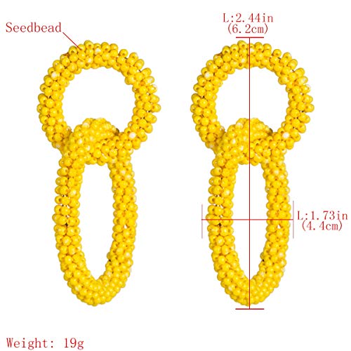 Pendientes de las mujeres de doble capa tamaño círculo tipo de cadena de cuentas de arroz pendientes banquete boda T Taiwan regalo de vacaciones de moda simple bohemio oreja joyería (Color : Yellow)