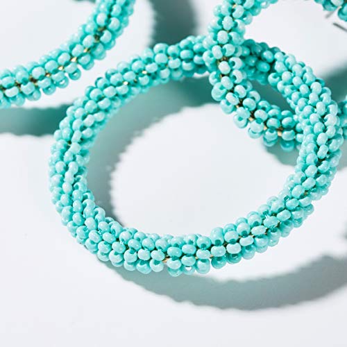 Pendientes de las mujeres de doble capa tamaño círculo tipo de cadena de cuentas de arroz pendientes banquete boda T Taiwan regalo de vacaciones de moda simple bohemio oreja joyería (Color : Yellow)