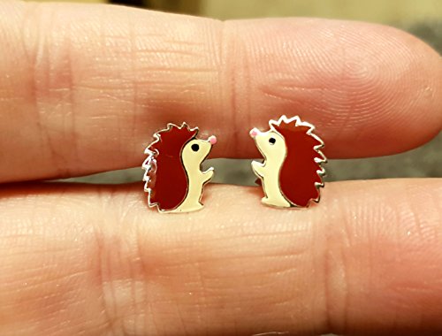 Pendientes de plata de ley, diseño de erizo