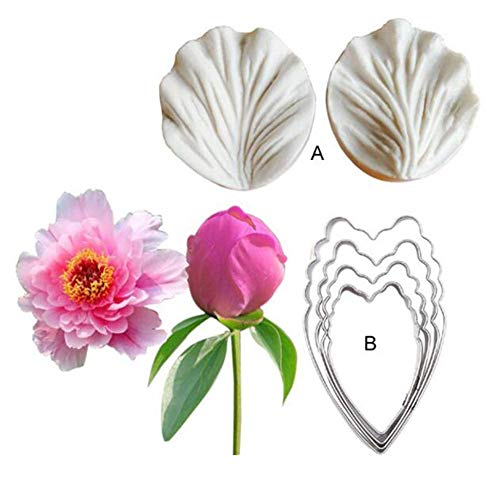 Pétalo de la Flor Veinier Cortador Silicona Moldes Acero Inoxidable Fondant Juego, Decoración Tartas Herramientas Galletas Horneado Moldes, Fuente Horno Sugarcract Chocolate Pasta Goma - Peonía