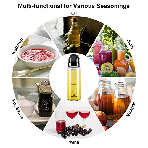 PHILORN Botella Dispensadora de Aceite de Oliva [400ml], Vinagre Botella con Tapa Antipolvo, Escala y Boquilla Antigoteo, Dispensador de Aceite, Aceitera Botella, Botella de Aceite de Vidrio Cruets