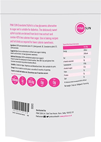 PINK SUN Xilitol 1kg Azucar De Abedul Sustitución de Azúcar Alternativa Edulcorante Finlandia Gránulos Vegetariano Vegano Baja en Carbohidratos Diabético Non OGM Xylitol Finland Birch