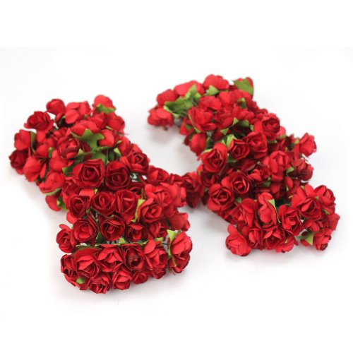 Pinzhi 144 x Rosas Papeles Flores Rosas Artificial Decoración para Boda Hogar (Rojo)
