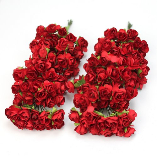 Pinzhi 144 x Rosas Papeles Flores Rosas Artificial Decoración para Boda Hogar (Rojo)