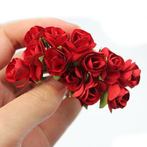 Pinzhi 144 x Rosas Papeles Flores Rosas Artificial Decoración para Boda Hogar (Rojo)