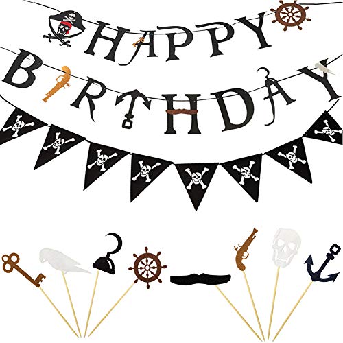 Piratas Pastel Topper - WENTS 10PCS Decoración Torta Pirata de Toppers Banner para Cumpleaños de Niños, Halloween, Fondos de Fotos y Accesorios, Decoración de Fiesta