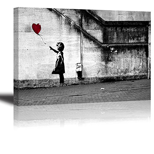PIY Cuadro Sobre Lienzo Piy Rojo de niña con Globo Pintura Arte de la Lona Arte de La Pared Impermeable Lienzo con Bastidor de Madera Gancho Colgante para Dormitorio Sala Comedor Cocina 50x75x2.5cm