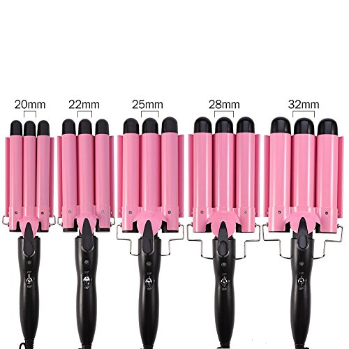 Plancha de Pelo Turmalina cerámica temperatura ajustable Triple tubo rizador de pelo de hierro que labra la herramienta (28mm)