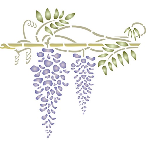 Plantilla de pared Wisteria – Plantilla reutilizable con borde de flor – Uso en proyectos de papel scrapbook diario paredes suelos tela muebles cristal madera etc. extra-large