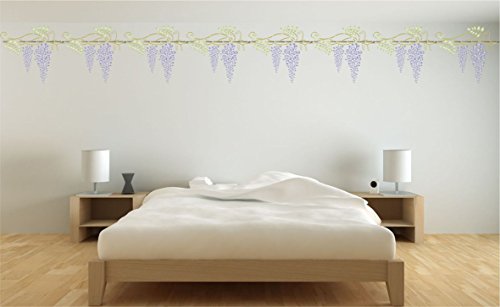 Plantilla de pared Wisteria – Plantilla reutilizable con borde de flor – Uso en proyectos de papel scrapbook diario paredes suelos tela muebles cristal madera etc. extra-large