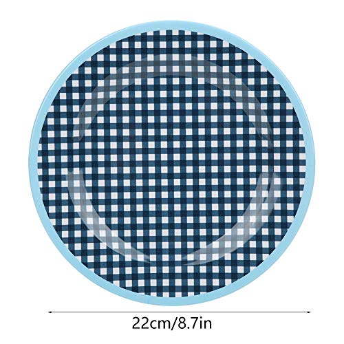 Plato de 22 mm de diámetro, hermoso plato de forma redonda, superficie plana, para limpieza de lavavajillas, duradero, hogar, restaurante, hotel, cocina, cena, vajilla azul N.º 2