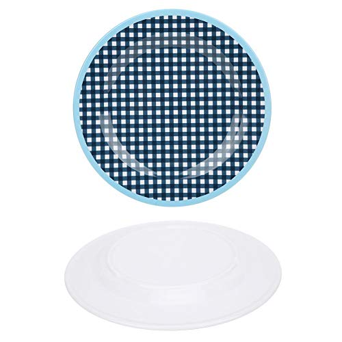 Plato de 22 mm de diámetro, hermoso plato de forma redonda, superficie plana, para limpieza de lavavajillas, duradero, hogar, restaurante, hotel, cocina, cena, vajilla azul N.º 2