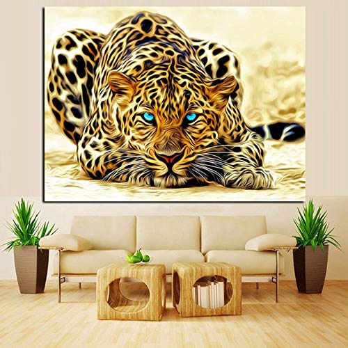PLjVU HD Digital Leopard Ornamental Presa Animal Abstracto Pintura al óleo Mural sobre Lienzo, Sala de Estar sofá decoración Pintura-Sin marco50X67cm