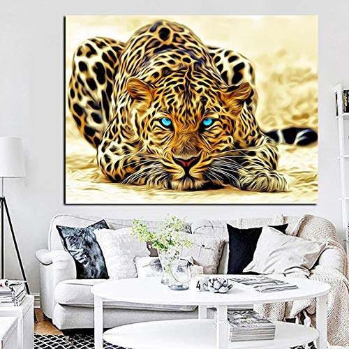 PLjVU HD Digital Leopard Ornamental Presa Animal Abstracto Pintura al óleo Mural sobre Lienzo, Sala de Estar sofá decoración Pintura-Sin marco50X67cm