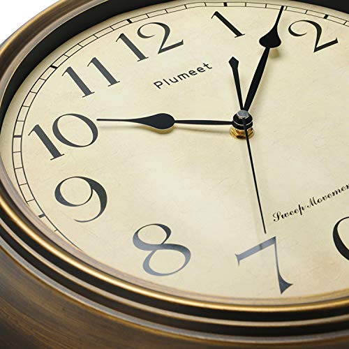Plumeet Reloj de Pared Retro Grande - Reloj Silencioso Clásico sin Tic-TAC de 33 cm - Adecuado para Decorar Sala, Dormitorio, Oficina - Alimentado por Batería (Numerales arábigos)