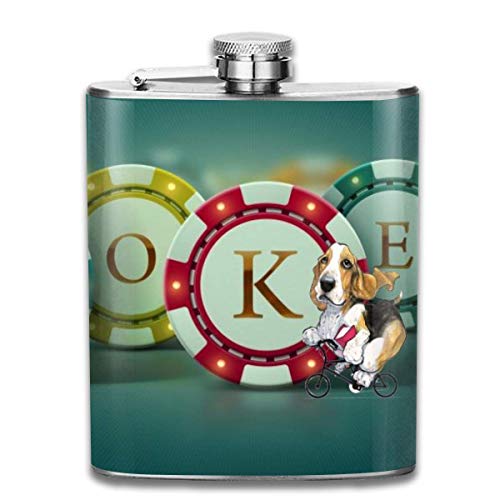 Po-ker Chips Jugando a las cartas Moda portátil Acero inoxidable Petaca Botella de whisky para hombres y mujeres 8 oz